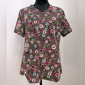 New Cherokee Women's Romantic Garden Print Scrub Top (Medium)